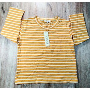 Womens Roolee Striped Long Sleeve Pocket T-Shirt size XXS, Yellow